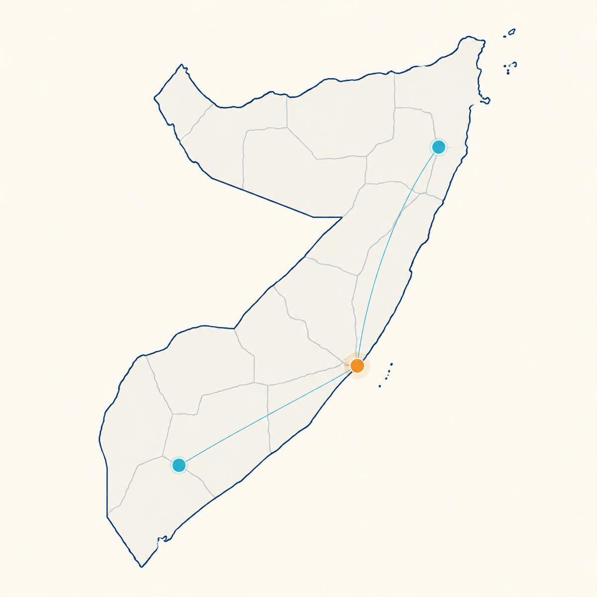 Map of Towfiiq field coordination hubs in Somalia